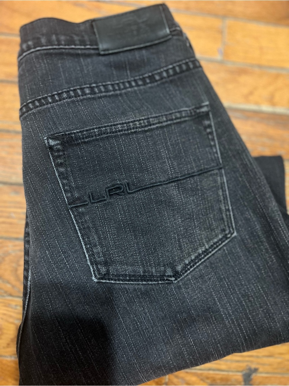 Ralph Lauren Men's Slim Straight Black Jeans with Subtle Back Embroidery
